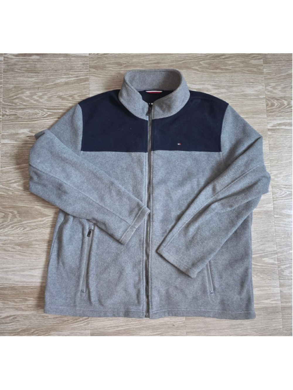 Men's TOMMY HILFIGER Zip Up Fleece Sweater XXL Gray Navy